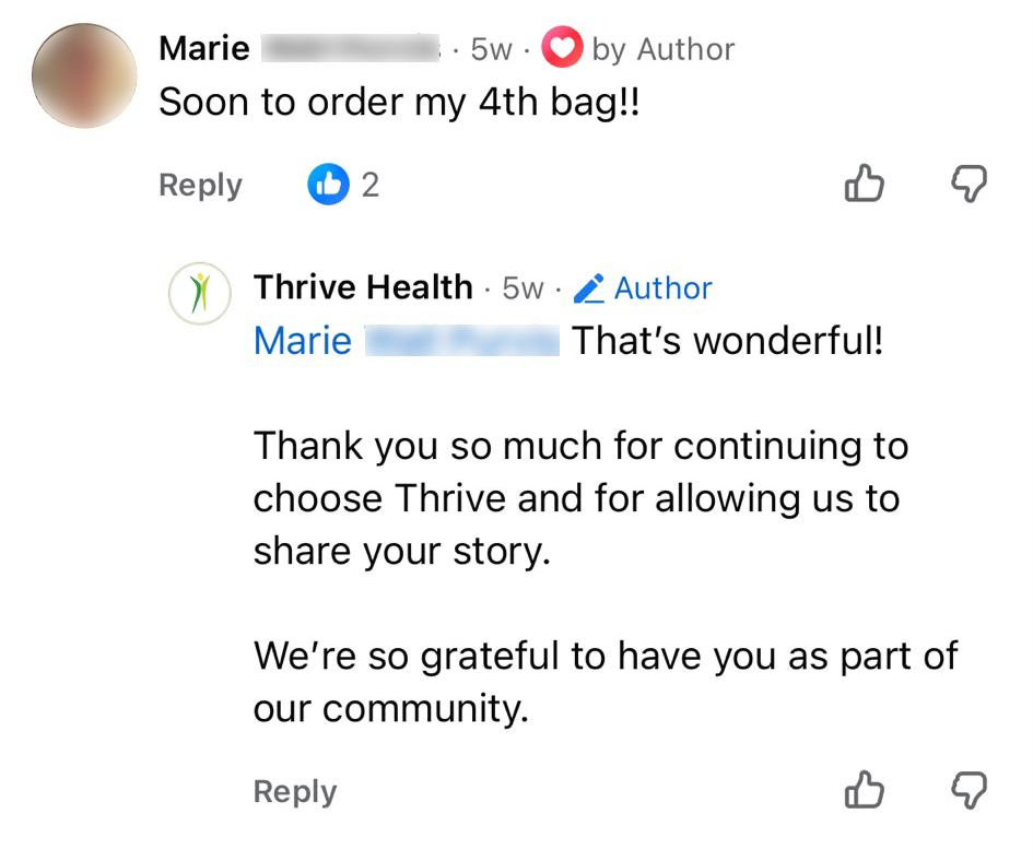 Marie sharing that she is getting ready to order her fourth bag