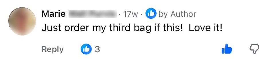 Marie sharing that she ordered her third bag